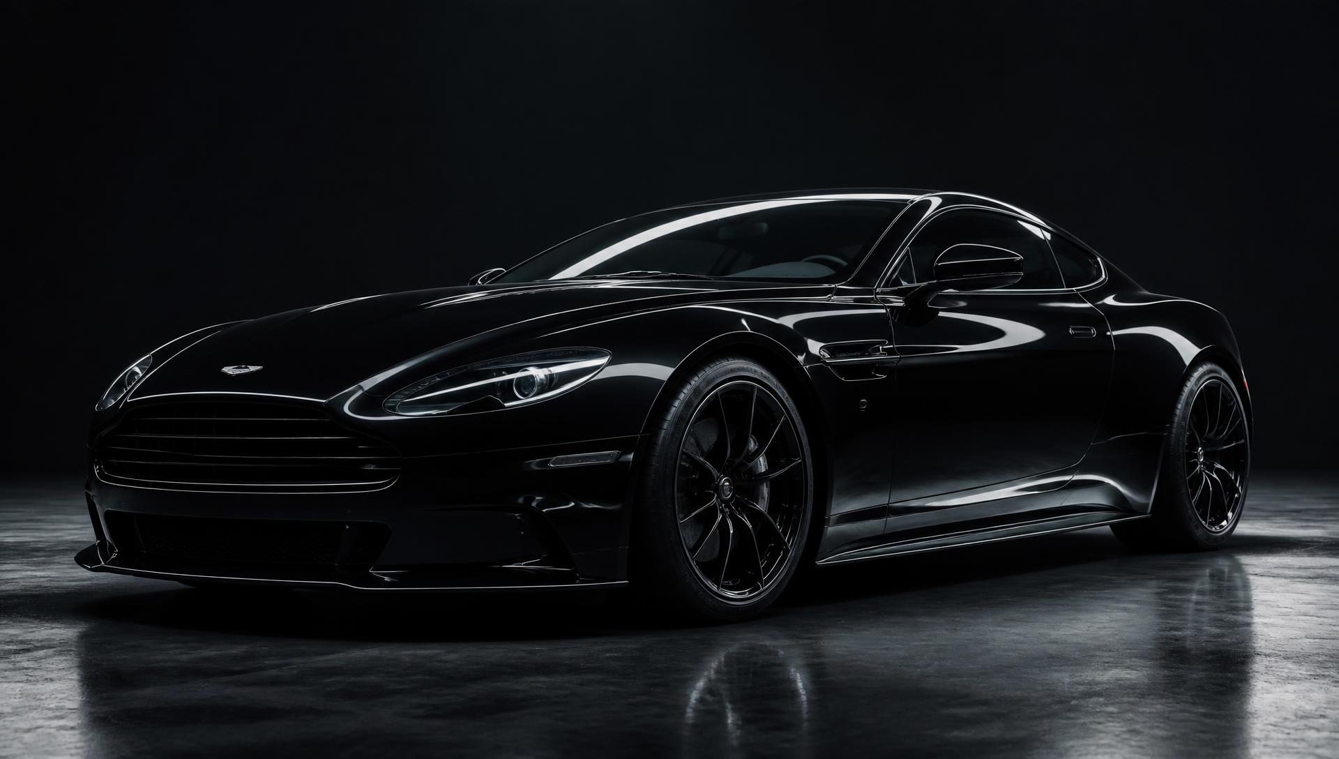 Freshly detailed black luxury performance car with glossy paint and studio reflections