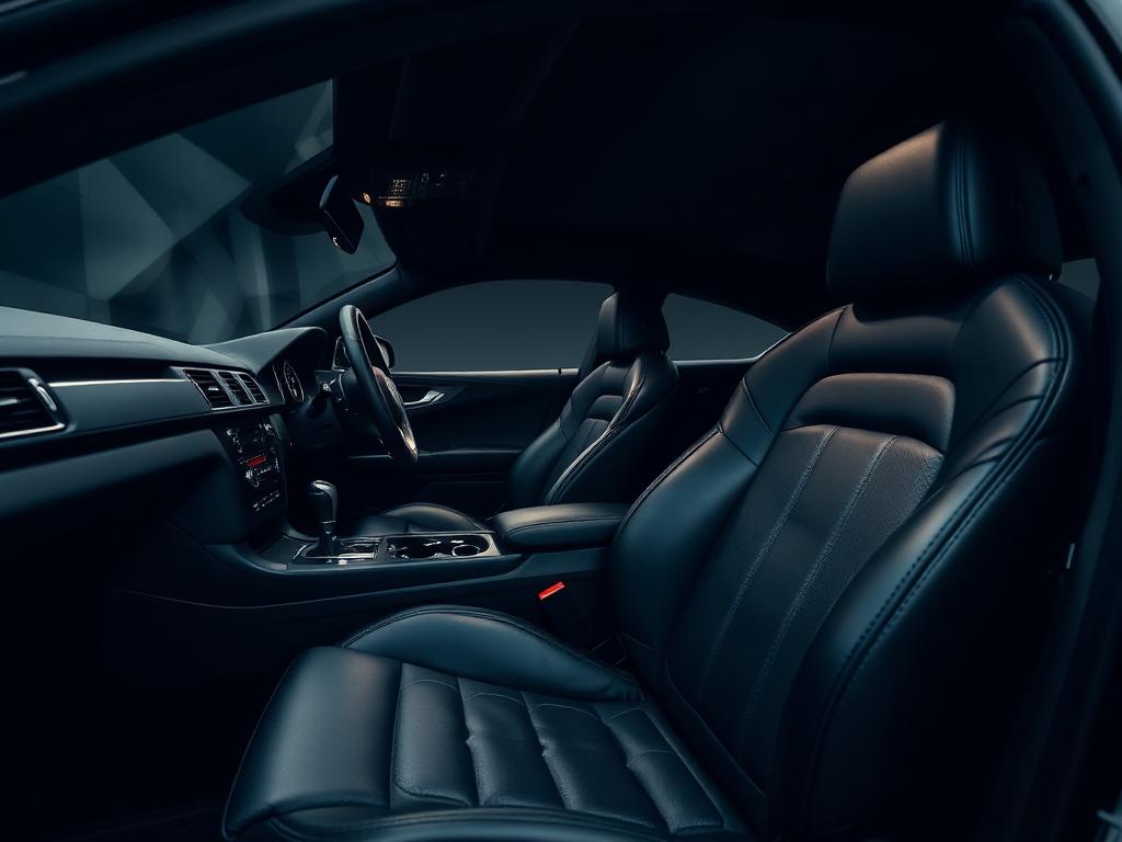 Spotless detailed black leather car interior